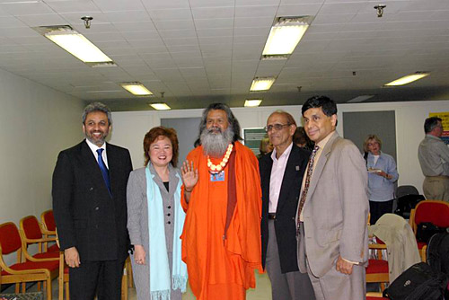 His Holiness Paramhans Swami Maheshwarananda, Mr. Ramu Damodaran, Chief, Civil Society Services, UN Department of Public Information, Bawa Jain, Secretary General, World Council of Religious Leaders of The Millennium World Peace Summit and Tsu-Wei Chang, Chief, Coordination, Division for the Advancement of Women, Department of Economic and Social Affairs